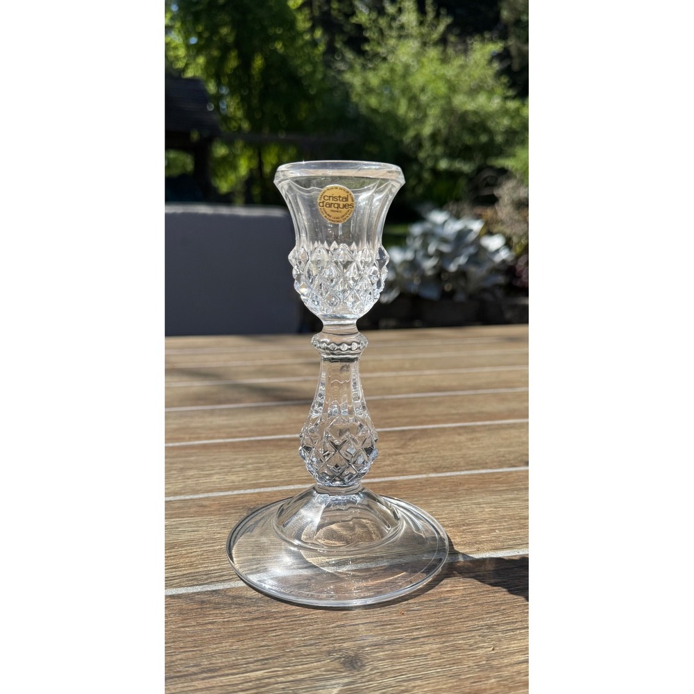 Cristal d'Arques France Lead Crystal Candlestick Holder Diamond Cut 7.75 Inch